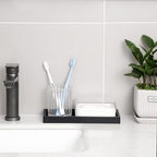 Silicone Bathroom Vanity Tray Dish Soap Holder Sink Organizer, Black - Image 2