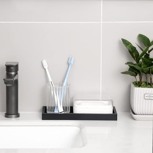 Silicone Bathroom Vanity Tray Dish Soap Holder Sink Organizer, Black - Image 2