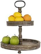 Creative Co-Op Decorative Wood 2‑Tier Tray Round Serving and Display Stand, Natural Finish - Image 4