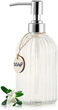 MOCLIF 16 OZ Soap Dispenser，Tempered Glass Clear Vertical Stripe with 304 Rust Proof Stainless Steel Pump Refillable Liquid Hand Soap Dispenser，for Bathroom, Kitchen, Dish Soap，Lotion (Clear) by MOCLIF