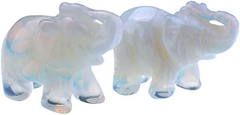 Jovivi 2pcs Opalite Crystal Elephant Decor Carved Gemstones Figurine 1.5'' by JOVIVI