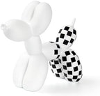 Notakia Black and White Checkered Racing Car Pattern Balloon Dog Statue Crafts Living Room Desktop Decorations,Handmade Modern Small Shelf Decor Animal Statue Ornament Home Decor (Big White Dog) by Notakia