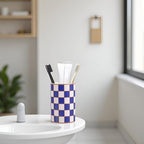 Checkered Bathroom Toothbrush Holder, Bathroom Black and White Ceramic Toothbrush Holder, Modern Toothbrush Box, Used for Bathroom countertop Storage Rack, Checkered Bathroom Decoration (Blue) - Image 7