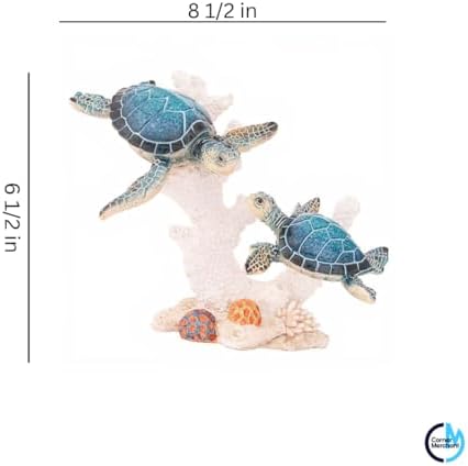 Sea Turtle Decor Figurine Blue Turtle Swimming on Coral Reef Base Coastal Bathroom Beach House Decor (Blue Sea Turtles) - Image 3