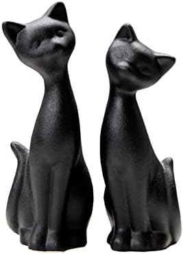 QIANLING 2Pcs Black Cat Statue, Home Decor Mini Cat Figurines, Room Decor Matt Ceramic Small Cat Figurine, Give Cat Figurines for Cat Lovers,Ideal for Interior Decoration Or Couples, Wedding Gifts by QIANLING