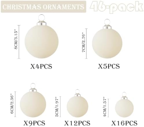 46Pcs Velvet Christmas Ball Ornaments Set - Flocked Shatterproof Christmas Tree Decorations Classic Hanging Ornaments with Rope for Xmas Wreath Holiday Home Decor (Multi-Size, Cream) - Image 2