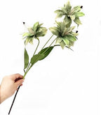 Artificial Lily Flowers, Vintage Fake Silk Flower Long Stems Stargazer Lilies Real Touch Faux Plants Tiger Bouquets for Home Decor Indoor Wedding Party Floral Arrangement DIY Decoration - Green 4 Pack - Image 3