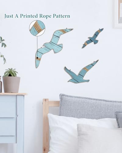 Putuo Decor 3pcs Wooden Seagull Wall Art, Nautical Room Decor Coastal Wall Hanging, Seagull Wall Decor Beach Decorations for Home Bedroom Bathroom Hallway Nautical Wall Decal Nursery - Image 3