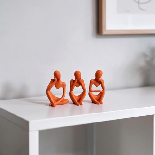 BrownLove 3pcs Orange Human Body Abstract Art Decoration, Modern White Art Resin Statue Room Office Shelf Bookcase Decoration - Image 4