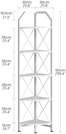 CHOEZON 5-Tier Corner Shelf, Industrial Corner Bookshelf, 59.4" Corner Storage Stand, Plant Stand Display Shelf, Corner Bookcase for Bedroom, Living Room, Home Office, White TCJ10WB - Image 2