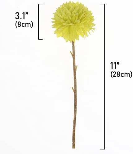Tinsow 12PCS Artificial Ball Chrysanthemum Faux Flowers Bouquet Yellow - Image 2