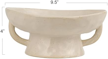 Creative Co-Op Stoneware Footed Pedestal Bowl with Handles, Reactive Glaze, White - Image 2