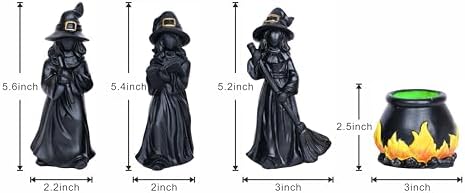 Halloween Witch Figurine Set with Glowing Cauldron – 4PCS Resin Halloween Decorations for Tabletop Mantel Tiered Tray Indoor Haunted House Spooky Witch Statues, Mini Figurines Gothic Home Decor - Image 6