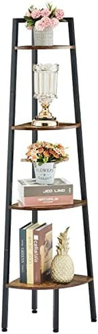 Hoctieon Corner Shelf, 4-Tier Corner Bookshelf, Rustic Ladder Shelf, Industrial Display Stand for Living Room, Kitchen, Home Office, Balcony, Small Space, Metal Frame, Rustic Brown - Image 5