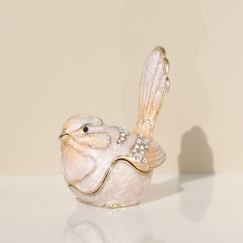Bird Trinket Box Golden Crystal Enameled Hand-Painted Hinged Animal Jewelry Box, Elegant Home Decor & Unique Gift for Bird Lovers decor for home by Unknown