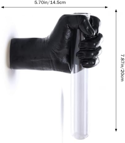 Black Resin Wall Mounted Hand Vase with Glass Tube, Gothic Wall Sculpture - Image 3