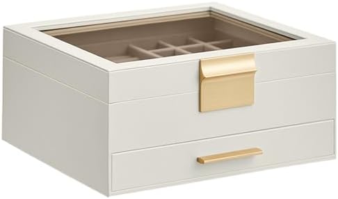 SONGMICS Jewelry Box Organizer, 2-Layer Storage with 1 Drawers, Glass Lid by SONGMICSbySONGMICSHOME