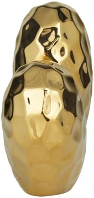 Deco 79 Porcelain Ceramic Heart Decorative Sculpture Dimensional Angled Origami Inspired Home Decor Statue, Accent Figurine 12" x 6" x 11", Gold - Image 2