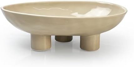 Three-Leg Ceramic Fruit Bowl, 10 Inch Oval Serving Dish for Kitchen Counter, Candy or Key Holder, Home Decor Accent Beige by Unknown