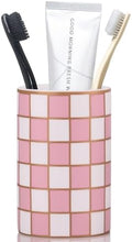 Checkered Bathroom Toothbrush Holder, Bathroom Black and White Ceramic Toothbrush Holder, Modern Toothbrush Box, Used for Bathroom countertop Storage Rack, Checkered Bathroom Decoration (Pink) by XYQXYQ
