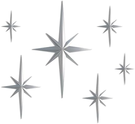 Stylor Mid Century Modern Decor, Mcm Retro 3D Star Art Wall Sculpture, Plastic Starburst Decor, Vintage Celestial Whimsigoth Home Decor Accent. (Set of 6, Silver) by Unknown