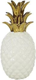 CosmoLiving by Cosmopolitan Porcelain Ceramic Fruit Decorative Sculpture Pineapple Home Decor Statue with Gold Leaves, Accent Figurine 4" x 4" x 10", White by CosmoLiving