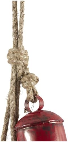 Deco 79 Metal Indoor Outdoor Decorative Cow Bells Tibetan Inspired Cascading Meditation Bell with 4 Bells on Jute Hanging Rope, Cow Bell 3" x 3" x 27", Red - Image 7