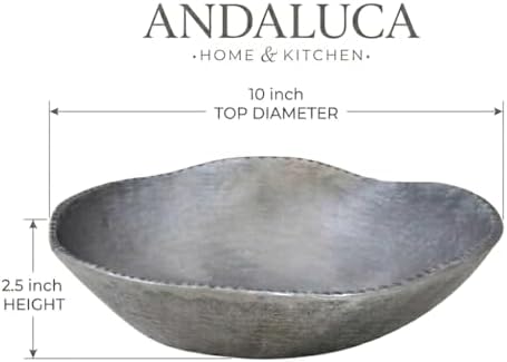 ANDALUCA Rustic Silver Decorative Cast Metal Round Bowl 10 inch (Silver) - Image 3