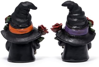 Hodao Halloween Gnomes Decor Indoor Skull Figurines with Witch Hats 2 Pcs - Image 3