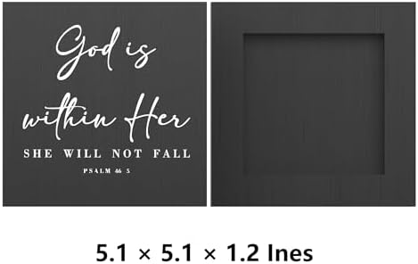 God Is Within Her Bible Verse Artwork Black Wood Box Sign Rustic Farmhouse Style Psalm 46 : 5 Christian Wood Block Plaque 5 X 5 Inches Home Office Desk Sign Decor for Presents - Image 2