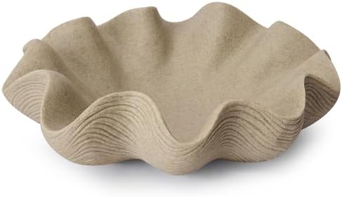 Scalloped Decorative Bowl, 12.6" Shell Ruffle Fruit Bowl Home Decor by KEWOOL