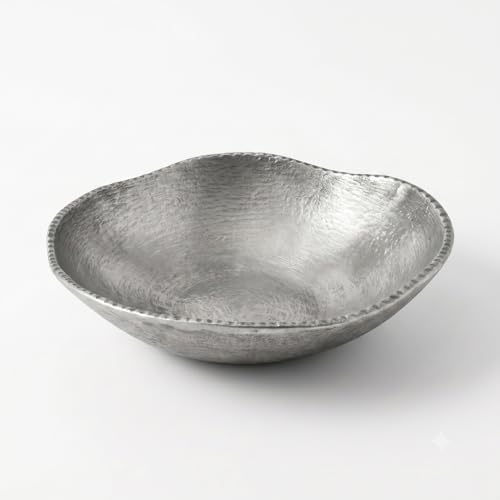 ANDALUCA Rustic Silver Decorative Cast Metal Round Bowl 10 inch (Silver) by ANDALUCA