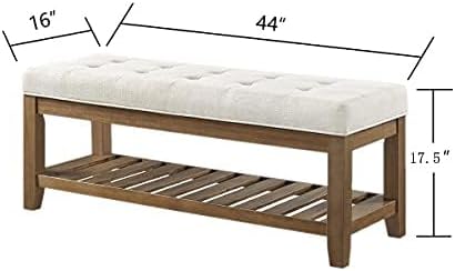 24KF Large Rectangular Upholstered Tufted Linen Ottoman Bench, Padded Bench - Image 2