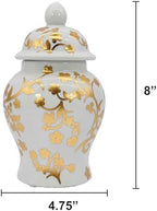 8" Ceramic Ginger Jar w/Lid - Classic Chinese Style Porcelain Jar Tea Storage for Home Decor Decorative Centerpiece Vintage Accent Antique Vase Jingdezhen (Gold & White) - Image 2