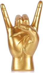 QIANLING 7.7" Gold Rock On Hand Statue, Modern Hand Gesture Sculpture, Rock Music Room Decor, Heavy Metal Party Accent Tabletop Figurine for Desk, Bookshelf, Mantel & Home Office by QIANLING