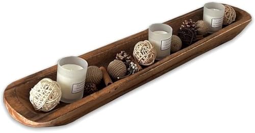 Wooden Dough Bowl Decor, Vintage Wooden Bowl Hand Carved Home Decor for Dining Table Center, Living Room, Kitchen Decor. (30inch brown) - Image 4