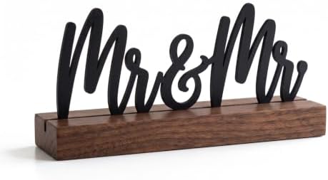Mr and Mr Gay Wedding Gifts, Metal Desk Sign with Wood Base by SENCRIVARA