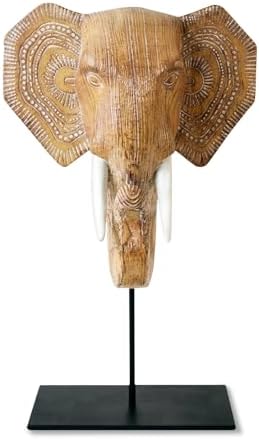 Elephant Wood Statue Home Decor Boho Tribal Carved Accent by ZHAOXIANG