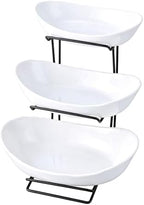 jessie 3 Tier Ceramic Fruit Basket for Kitchen Counter with Metal Stand, Fruit Bowls with Rack, Porcelain Bowls for Vegetable Bread Candy Snack Nuts Dessert Cake Tray by jessie