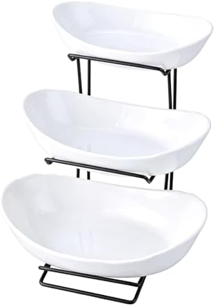 jessie 3 Tier Ceramic Fruit Basket for Kitchen Counter with Metal Stand, Fruit Bowls with Rack, Porcelain Bowls for Vegetable Bread Candy Snack Nuts Dessert Cake Tray by jessie