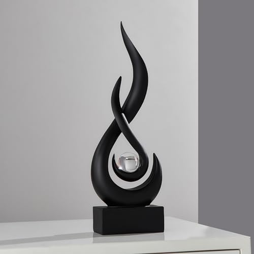 FJS Black Abstract Flame Sculpture for Living Room Coffee Table Decor by FJSHomeDecor