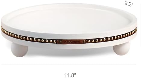 Round Wooden Decorative Tray Coffee Table Tray Home Decor 11.8" White - Image 5