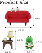 Mevodeata Cute Mini Frog Figurine with Small Sofa and Lamp Table Resin Frog Figure for Office Decor (Red Long Sofa) - Image 2