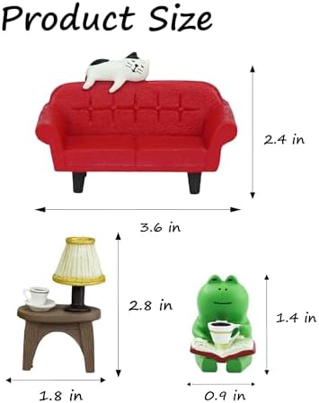 Mevodeata Cute Mini Frog Figurine with Small Sofa and Lamp Table Resin Frog Figure for Office Decor (Red Long Sofa) - Image 2