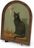 Wooden Sign with Stand Decoration, Black Cat Decor Arched Wooden Frame Tabletop Sign, Vintage Gothic Cat Portrait Shelf Decor for Bedroom Living Room Desk Bookshelf Mantel Office by Unknown