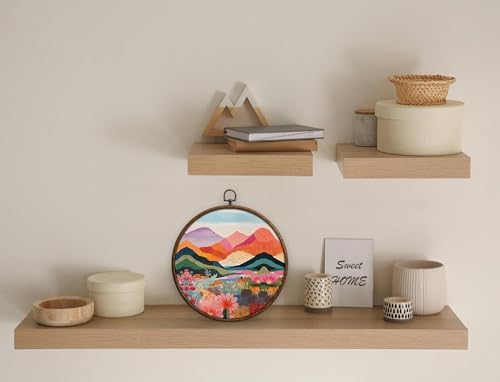 Mountain Boho Wall Decor, Colorful Round Artwork for Wall, Abstract Colorful Office Decor, Round Boho Home Decoration, Circular Hanging Art with Hooks for Living Room Bedroom Kitchen Dorm Decoration, - Image 4