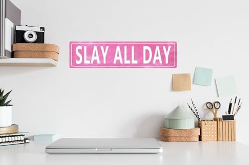 Pink Slay All Day Signs Metal Tin Signs Preppy Stuff For Girls 10 12 Funny Poster Aesthetic Room Decor Preppy Stuff For Room Cute Room Decor For Teen Girls 4x16 Inch - Image 4