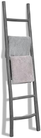 FUIN Blanket Ladder, 6ft Rustic Solid Wood Decorative Ladder, Grey by FUIN