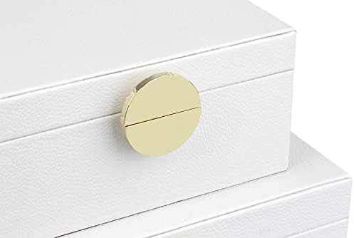 HofferRuffer Faux Leather Jewelry Boxes, Decorative Boxes Storage Accessory Organizer with Gold Hardware Decor, Classic Vegan Leather Set of 2 Pieces (White) - Image 6