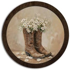 CFFJLHN Western Coastal Cowgirl Wall Art Decor, Western Cottagecore Wildflower Cowgirl Boots Round Hanging Wall Decor for Girls Bedroom Room Dorm Apartment Home, 10x10 Inch by Unknown